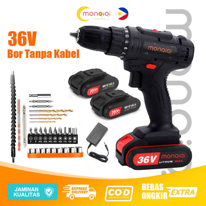 Bor Baterai Cas Komplit 36Vf Mesin Bor Baterai Cordless Bor Impact ...