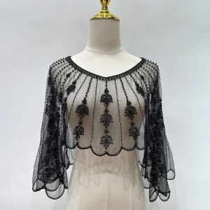 LONGB Đính hạt Khăn choàng Flapper Trang trí bằng  sa Ren  Áo khoác ngoài ngắn Thời trang Nhiều màu sắc Khăn choàng vai đính sequin Phụ nữ