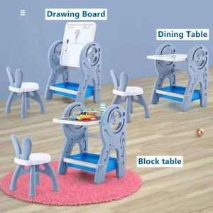 Baby 3 in 1 Multi Functional Building Table Drawing Board Table Stool Set Learning Writing Board Drawing With Chair Set For Kids Study Table And Chair For Kids