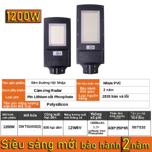 đèn đường năng lượng mặt trời 1200w đèn năng lượng mặt trời đèn ngoài trời