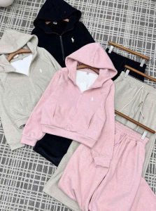 Set Bộ Len Lông Thỏ Dài Tay Có Mũ Kèm Quần Dài Suông Bộ Thể Thao Túi Bên Sườn