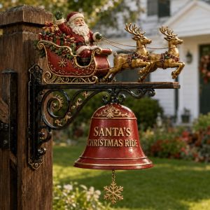 MIRELAE Reindeer Christmas Door Bell Santa Sleigh Power-Free Santa Claus Wall Bell Festive Resin 3D Wall-mounted Bell Entryway Decor