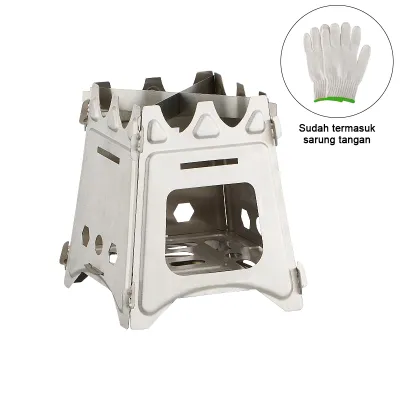 EELIC TUP-K18CM Tungku Pembakaran Kompor Kayu Model Lipat Camping Outdor Portable + Sarung Tangan