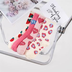 5 Pairs Socks Summer Ins Fashion Cute Socks Strawberry Sweet Girl Pink Mid Socks