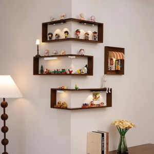 Purrhappy Corner Wall Shelf Solid Wood Floating Rack Space Saving Tahan Lama Home Storage Display Organizer