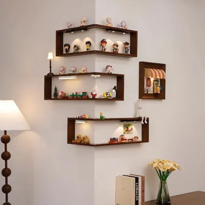 Quivlox Solid Wood Corner Wall Shelf Floating Doll Toy Ornament Storage Rack Bedroom Living Room Home Decor Display Rack