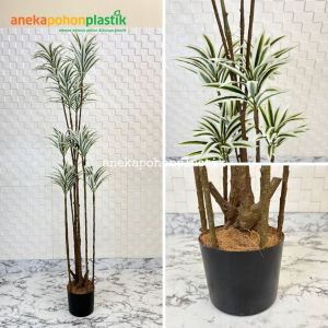 Pohon Artificial Pohon Hias Song Of India T170 Variasi Warna Kuning & Putih Latex Pot Dasar Hitam Hiasan Sudut Rumah Aesthetic