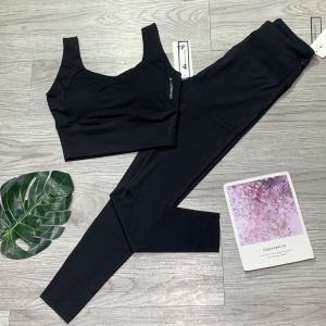 Đồ tập gym nữ set bộ thể thao áo crop kèm mút quần dài lưng cao NAQI thun lì mịn quảng châu cao cấp Bin Sports BD193