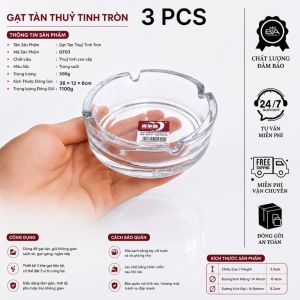 Bộ 3 Gạt Tàn Thủy Tinh Glass Astray GT03 Dáng Tròn Sang Trọng 3 Khe Tiện Dụng