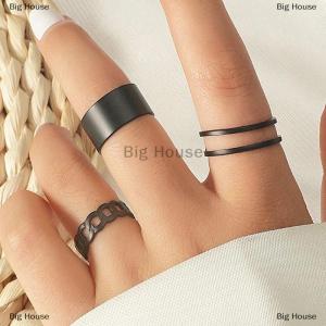 [COD] Big House 3 6pcs Vintage Black Rings Set For Women Girls Punk Metallic Geometric Simple