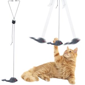 Cat Toy Retractable Hanging Door Type Funny Stick Cat Scratching Rope Mouse Funny Cat Stick Pet Supplies Cat Accessories