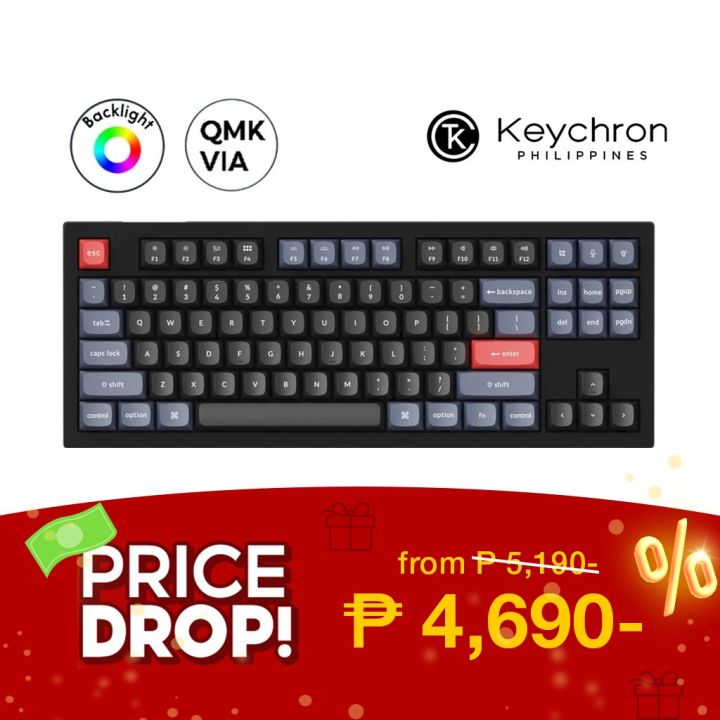 Keychron V3 QMK Mechanical Keyboard, Carbon Black, TKL, Wired, RGB, Hot ...