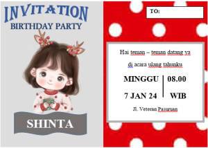 Paket Undangan 50pcs Ulang Tahun Motif Polkadot Cetak Satu Sisi