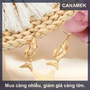 【CANAMEK】 Titan thép nhỏ cá bông tai retro phong cách nghệ thuật Bông tai dài thép không gỉ mạ vàng Màu bảo quản đồ trang sức