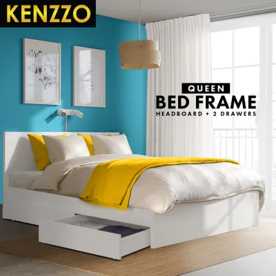 KENZZO VERA SERIES QUEEN BEDFRAME / Queen wooden Bed Frame Japanese Zen Platform Bed Katil/Bedframe with 2 drawers