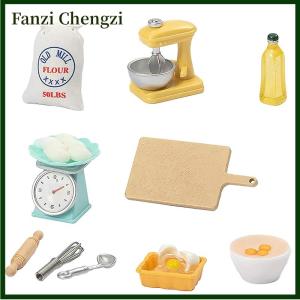 Fanzi 1Set 1:12 Dollhouse Miniature Flour Egg Beater Rolling Pin Cut Board Oil Bottle Baking Tool Model Kitchen Decor Toy