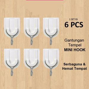 ( MY ACC ) Gantungan Kait Cantolan Baju Tempel Dinding Adhesive Hook 1 Set Isi 6 PCS