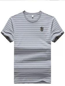 เสื้อยืดผู้ชายคอกลมแขนสั้นลายทางเสื้อแฟชั่นผู้ชายลำลอง