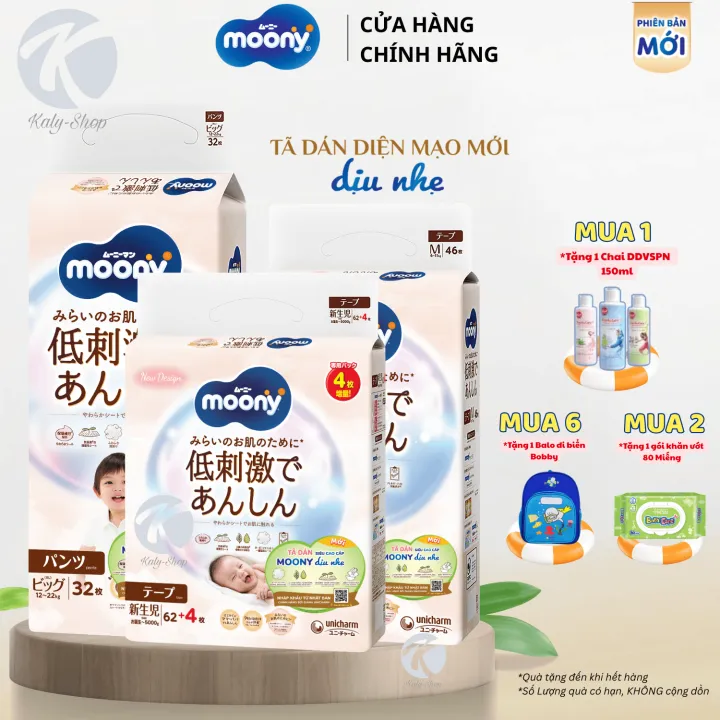 Tã Dán Moony Natural Siêu Cao Cấp SIZE (NB62/S58/M46/L38)