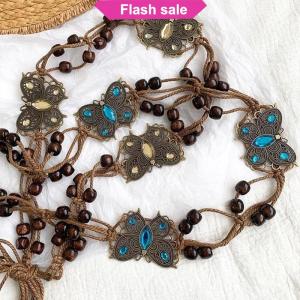 SHENHAO2🎀 Phong Cách Bohemian bướm Nước Kim Cương Dệt Phong cách dân tộc hạt gỗ của phụ nữ vành đai giản dị kỳ nghỉ phong cách eo dây