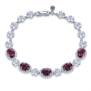 Lohaspie Jewelry Genuine 6.8 Carats 925 Silver Bracelet Original Natural Chrome Diopside Rhodolite Garnet Bracelet Garnet Birthstone Bracelet For Women 925 Silver Bracelet Jewelry