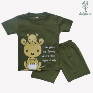 Setelan Kaos Anak Laki LakiCelana Pendek Anak Usia 1-6 Tahun Bahan Katun Warna Hijau Army Kanguru