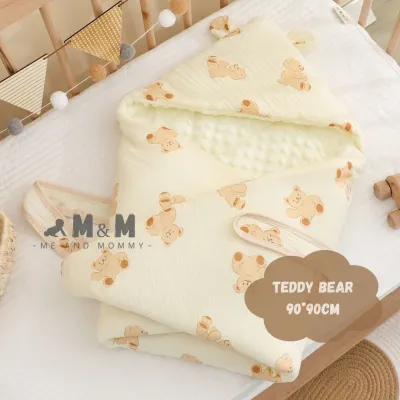 Selimut Baby Blanket Minky Beludru Hoodie Hooded Dot Doted Topi Karakter Newborn Untuk TIdur Bayi Anak Kualitas Premium Lembut Nyaman 90X90cm
