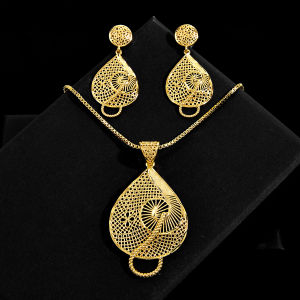 SEQUITO Temperament Women Gold Plated Wedding Party Dress Accessories Hollow Big Waterdrop Pendant Necklace Long Dangle Drop Earrings Brides Jewelry Set SJ425