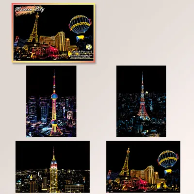 4Pcs Children DIY Night Scene Art Scratch Painting City Building Landscape Kids Educational Toys Child Birthday Gift Room Decor