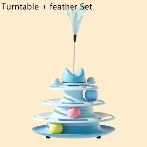 Cat Interactive Toy Cat Four-tier Turntable Ball Funny Cat Stick Feather Windmill Bite-Resistant Track Cat Supplies