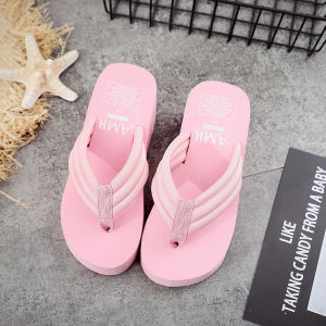 [Free Shipping] Womens Summer Outdoor Slippers 2026 New Korean Version Height-Increasing Thick-Soled Wedge Flip-Flop Beach Sandals