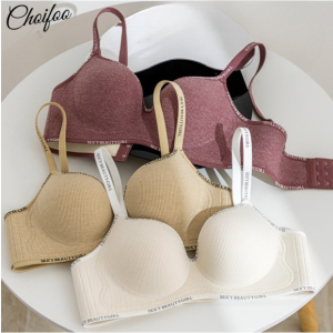 ChoiFoo ชุดชั้นในลายตัวหนังสือบราแฟชั่นไร้รอยต่อของผู้หญิงใหม่บราไร้รอยต่อบราไร้ขอบโครงเหล็กบราสายด้านหลังบราดันทรงบราสไตล์เกาหลีแบบนุ่มสวมใส่สบายเป็นมิตรกับผิวเย็นสบายเสื้อชั้นในระบายอากาศ