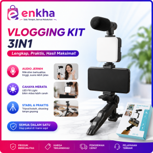 Paket Vlogging Kit 3in1 Tripod Lampu & Mikrofon untuk Live Recording Video Vlog Shooting Photograph