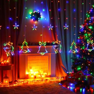 LED String Lights Flashing Fairy Curtain Star Lamp Curtain Garland Fairy String Lights Waterproof Star Moon Lamp Christmas Garland Holiday Party Decor