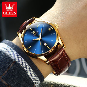 OLEVS Fashion Mens Watches Top Brand Luxury Men Leather Quartz Waterproof Watch For Male Auto Date Luminous Rose Gold Shell Business Wrist Watches 2865P
