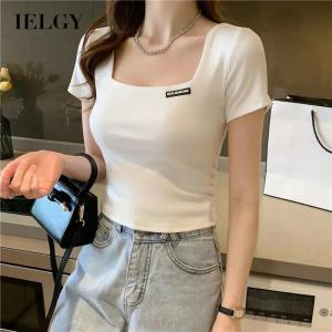 IELGY Áo Thun Tay Ngắn Quần Short Cạp Cao Đơn Giản Dáng Ôm Và Dáng Ôm Cá Tính Cho Nữ