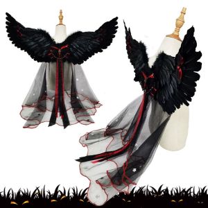 LEMON Halloween angel feathered wings elf princess back cosplay devil veil prop dance costume