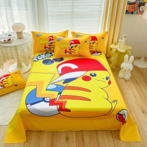 Dansunreve Pikachu Flat Bed Sheet Cartoon Design Single/Queen/King Flatsheet Mattress Protector