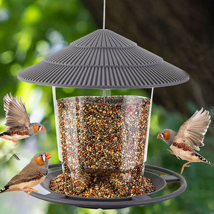 Calistouk Outdoor Bird Feeding House Waterproof Gazebo Hanging Wild Bird  Feeder Cage Outdoor Container With Hang Rope Bird Feeder Garden
