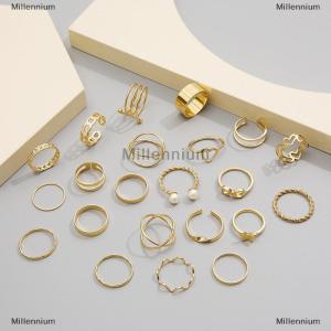 [COD] Millennium 22Pcs Thiết Lập Cổ Điển Hollow Tim Bướm Nhẫn Set Cho Phụ Nữ Kim Loại Bạc Màu Hình Học Xoắn Ốc Hình Dạng Vòng Rendy Đồ Trang Sức