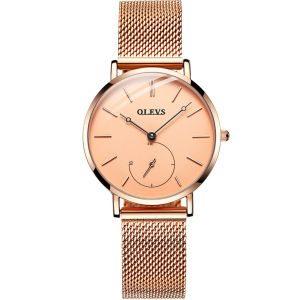 OLEVS 5190 Quartz Fashion Women Watch Gift Round-dial Stainless Steel Watchband Wristwatch
