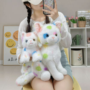 Simulation Cute Rainbow Devon Rex Cat Plush Doll Soft Stuffed Animal Model Cartoon Kitten Toy Baby Appease Pillow for Girls Gift