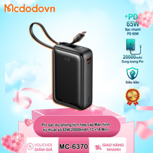 Pin Sạc Dự Phòng Mcdodo MC-6370 20000mAh 65W Mini - Tích Hợp Cáp Màn Hình Kỹ Thuật Số 1C+1A - CHÍNH HÃNG