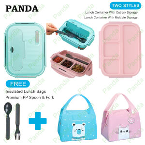 PANDA Lunch Box SetKualitas Tinggi Tempat Makan Set Dengan Kantong bekal Sendok Dan Garpu GratisMicrowave Kotak Makan Anti Tumpah Berbahan Kaca Boron TinggiPortable Office Children Bento Box Portable Food Storage Container[Stok & Pengiriman Cepat]