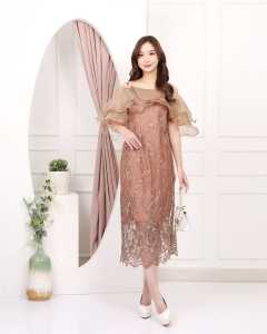 JD REALPIC Dress Renee Fashion Pakaian Wanita Bahan Brukat Tile Lapis Velvet Model Sabrina