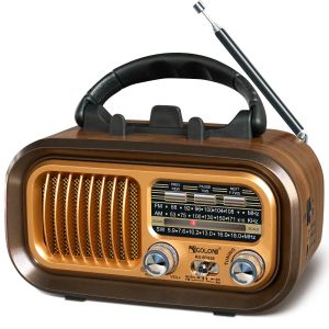 Portable Retro Radio with Bluetooth Small Vintage AM FM Shortwave Radio Solar/Operated Rechargeable Support USB/TF Card