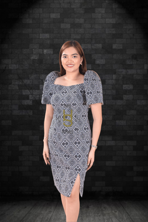 modern inabel dress Handwoven Black Inabel Ilocos Weave Modern Filipiniana Dress - Elsie