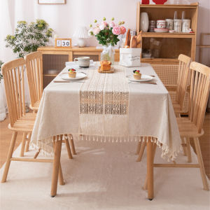 Tassel Solid Color Tablecloth Solid Color Splicing Cotton Edged Tea Table Tablecloth Cover