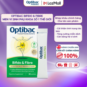 Men uống vi sinh Optibac Bifido & Fibre cung cấp chất xơ và giảm thiểu táo bón hộp 30 gói xuất xứ Anh Quốc