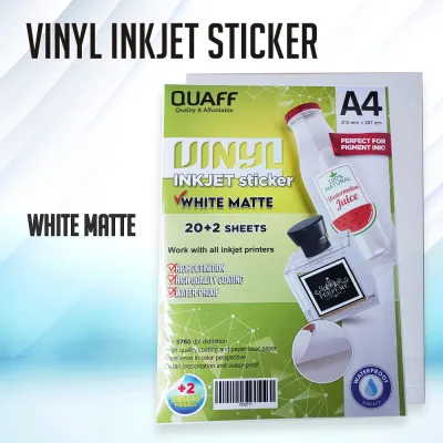 QUAFF White Glossy & Semi Clear Transparent Vinyl Inkjet Sticker Waterproof A4 Size ( 20 Sheets PER PACK)